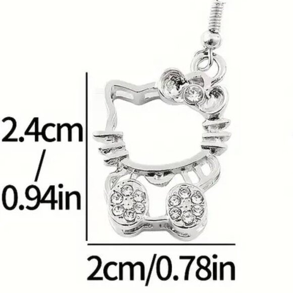 4/20 Sanrio Hello Kitty Sivertone Earrings with Rhinestone Inlay - Picture 2 of 3